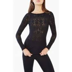 BCBGMAXAZRIA black lace long sleeve top size small